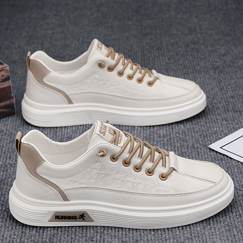 Men's PU Leather Casual Skate Shoes, Wear-resistant Anti-skid Slip On Shoes With Elastic Shoelaces For Outdoor Daily, All Seasons